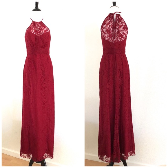 NEW Amsale Crimson Red Halter Lace Gown - Picture 4 of 8